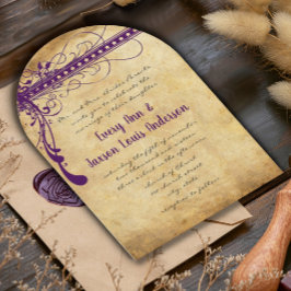 Invitación Púrpura Falso Pergamino Renacimiento Medieval