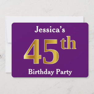 Invitación Púrpura, Faux Gold 45th Birthday Party; Nombre per