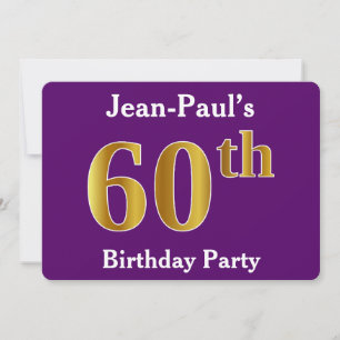 Invitación Púrpura, Faux Gold 60th Birthday Party; Nombre per