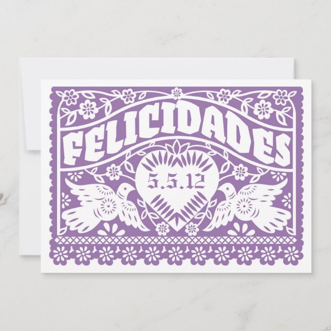 Invitación Púrpura Felicidades Amor Aves Papel Picado (Reverso)