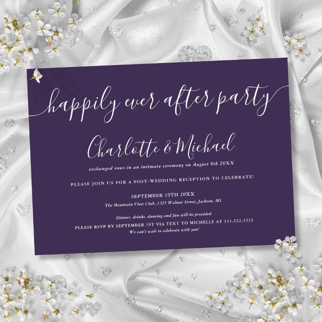 Invitación Púrpura Feliz Nunca Después Del Boda Fiesta (Purple Happily Ever After Party Wedding Invitation)