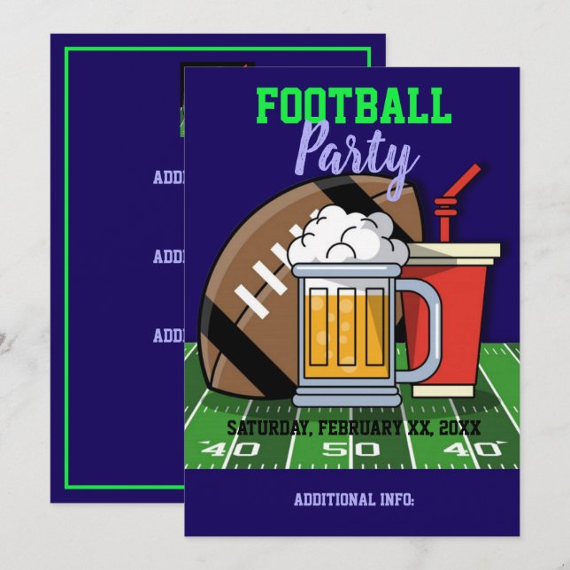 Invitación Púrpura Fiesta de fútbol (Anverso / Reverso)