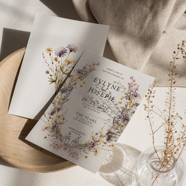 Invitación Púrpura Flor silvestre Boho Floral Wreath Boda (Subido por el creador)