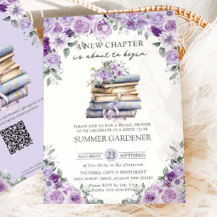 Invitación Púrpura Floral Books Nuevo capítulo Ducha de novia