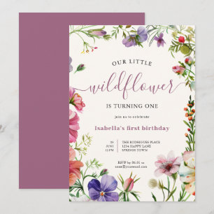 Invitación Púrpura Floral Gurl Pequeña Flor Silvestre Primer