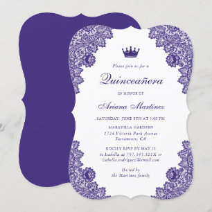 Invitación Púrpura Floral Lace Quinceañera 15º cumpleaños