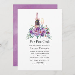 Invitación Púrpura Floral Pop Fizz Clink Ducha De Novias
