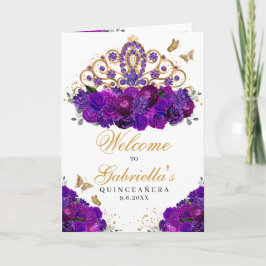 Invitación Púrpura Floral Princesa Tiara Quinceanera