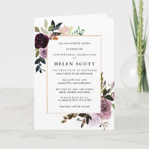 Invitación Púrpura Floral rosa Mauve 60 cumpleaños doblado