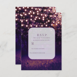Invitación Púrpura Forest Sunset String Lights Wedding RSVP
