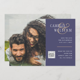 Invitación Púrpura FOTO BODA Invitar código QR Guardar fecha