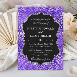 Invitación Púrpura Glam Brillante Damasco Elegante Boda