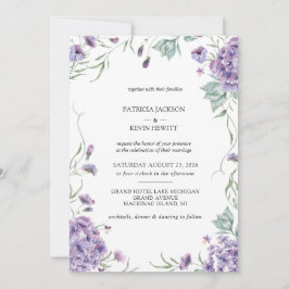 Invitación Púrpura Hidrangea Watercolor Floral Boda