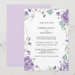Invitación Púrpura Hidrangea Watercolor Floral Boda