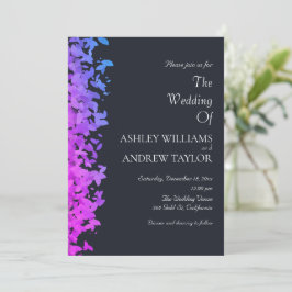 Invitación Púrpura Hoja Azul Rosa Elegante Boda de Marina Osc
