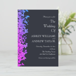 Invitación Púrpura Hoja Azul Rosa Elegante Boda de Marina Osc