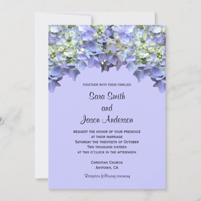 Invitación Púrpura Hydrangea Boda (Anverso)
