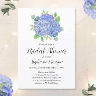 Invitación Púrpura Hydrangea Bouquet Ducha Botánica Bridal