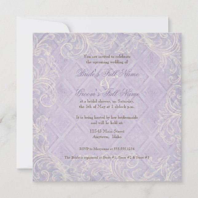 Invitación Púrpura Hydrangea Swirl - Floral Bridal Shower (Anverso)