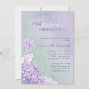 Invitación Púrpura + Hydrangea Verde Aniversario Boda 25