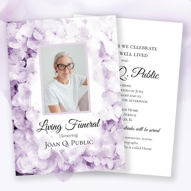Invitación Púrpura Hydrangeas Watercolor Vida Funeral Fiesta (Subido por el creador)