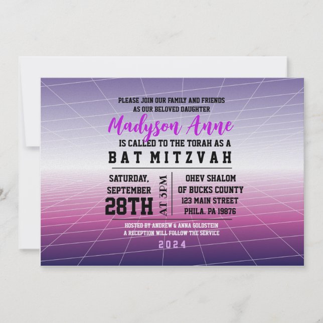 Invitación Púrpura JUEGO 3D JUEGO Bar DIGITAL Mitzvah (Anverso)
