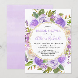 Invitación Púrpura lavanda floral acuarela ducha de novia