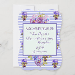 Invitación Púrpura Lavanda Pansy 40 cumpleaños