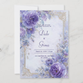 Invitación Púrpura Lila de Papel de Oro Floral Barroco Boda