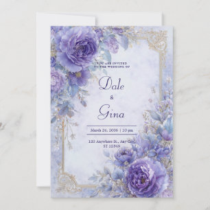Invitación Púrpura Lila de Papel de Oro Floral Barroco Boda