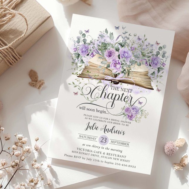 Invitación Púrpura Lilac Floral Libro Próximo Capítulo Novia (Subido por el creador)