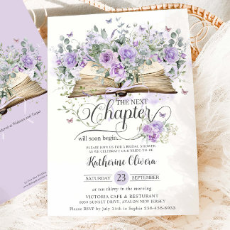 Invitación Púrpura Lilac Floral Libro Próximo Capítulo Novia