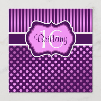 Invitación Púrpura, Lilac Polka Dots 16º cumpleaños invitado