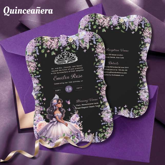 Invitación Púrpura Lilac Quinceanera Vestir Wisteria Floral (Subido por el creador)