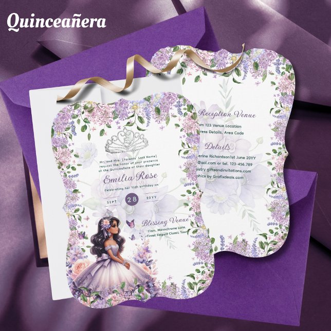 Invitación Púrpura Lilac Quinceanera Vestir Wisteria Floral (Subido por el creador)