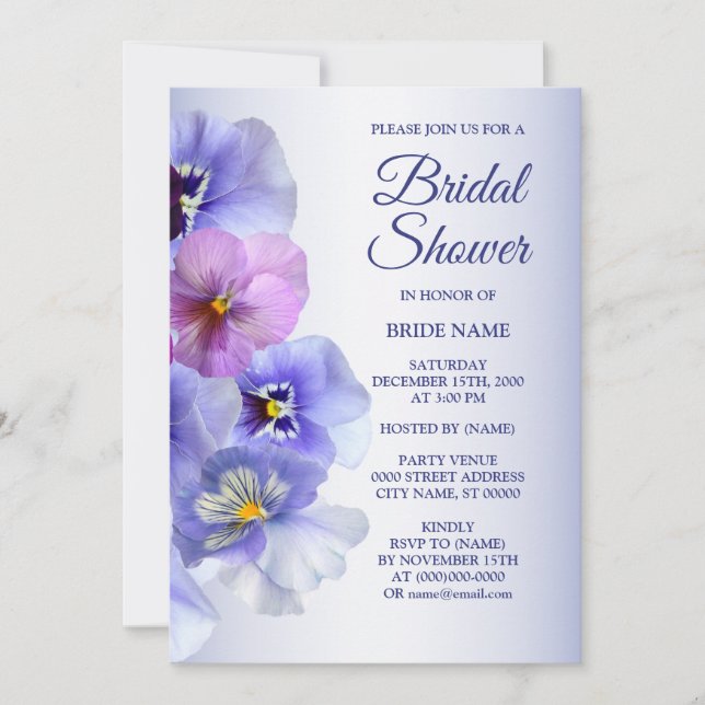 Invitación Púrpura Lilac rosa Pansy Floral Bridal Shower Fies (Anverso)