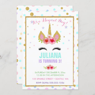 Invitación Púrpura mágica del oro del rosa del cumpleaños del