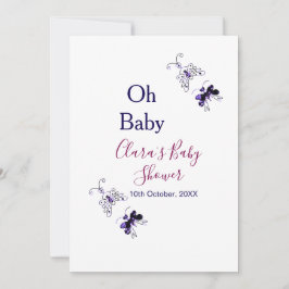 Invitación Púrpura mariposa rosa ducha de bebé oh bebé modern