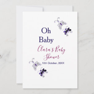 Invitación Púrpura mariposa rosa ducha de bebé oh bebé modern