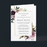 Invitación Púrpura Mauve Floral rosa 50 cumpleaños doblado<br><div class="desc">Elegante y moda DIY 50 cumpleaños plantilla. Las rosas rosadas de ciruela profunda morada y más claras crean un hermoso arreglo floral sobre un marco dorado delgado. La gran variedad de hojas y viñedos le confieren un ambiente botánico moderno. Es muy fácil sustituir los detalles de tu fiesta de cumpleaños...</div>