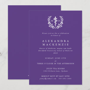 Invitación Púrpura MD Asclepio + Graduación Corona de Laurel
