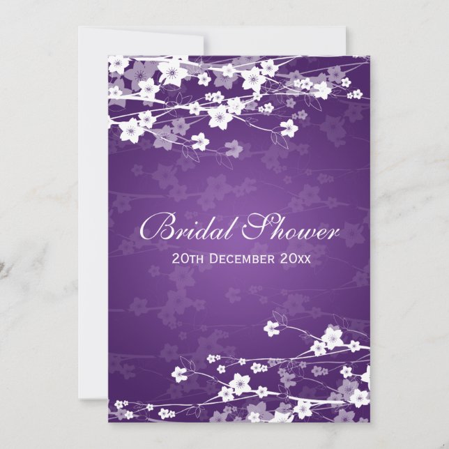 Invitación Púrpura nupcial elegante de la flor de cerezo de (Anverso)