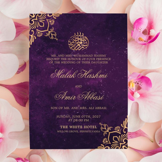 Invitación Púrpura, oro Motif oriental Boda musulmán islámico (Subido por el creador)