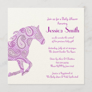 Invitación Púrpura Paisley Horse Baby Shower
