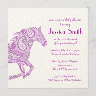 Invitación Púrpura Paisley Horse Baby Shower