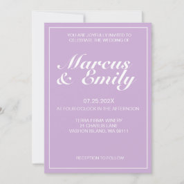 Invitación Púrpura pálida y Boda Minimalista moderna blanca