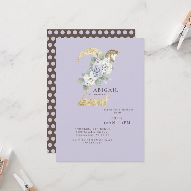 Invitación púrpura para fiesta de cumpleaños númer (Anverso/Reverso In Situ)
