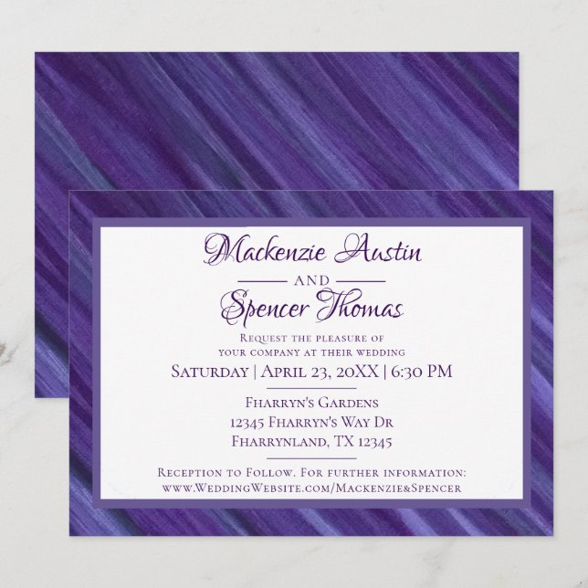 Invitación Púrpura Pasión | Pincel de lavadora violeta (Anverso / Reverso)