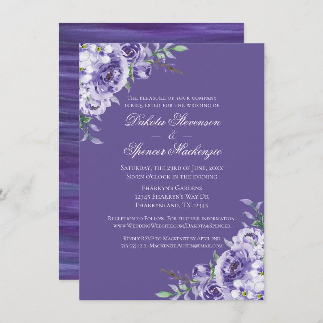 Invitación Púrpura Pasión | Pincel de lavadora violeta (Anverso / Reverso)