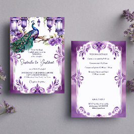 Invitación Púrpura pavo real boda indio